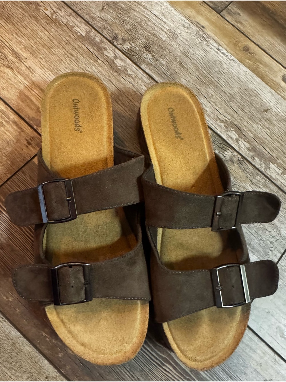 Women's Double Buckle Slide Sandal in Dark Brown
